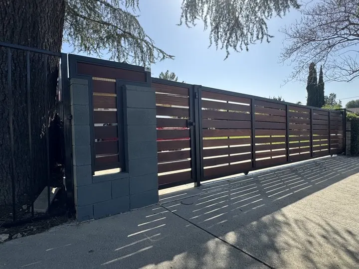 Driveway gate, pedestrian entry and fixed frontage together