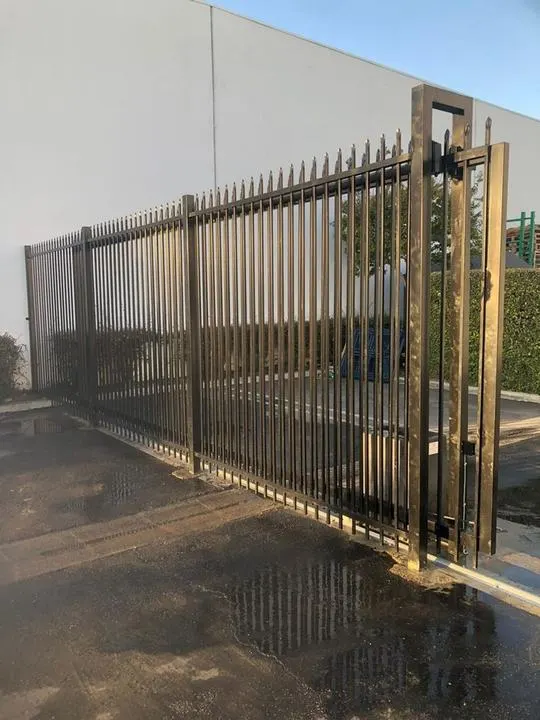 Closer view of the light-finish industrial gate.